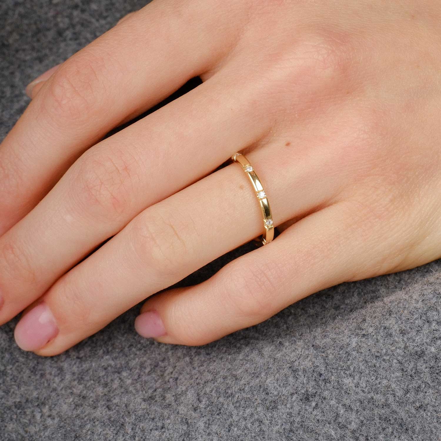 NANCY Wedding Ring Yellow Gold with 10 White Diamondsby ethical jeweller E.C.One made in our B Corp certified London workshop