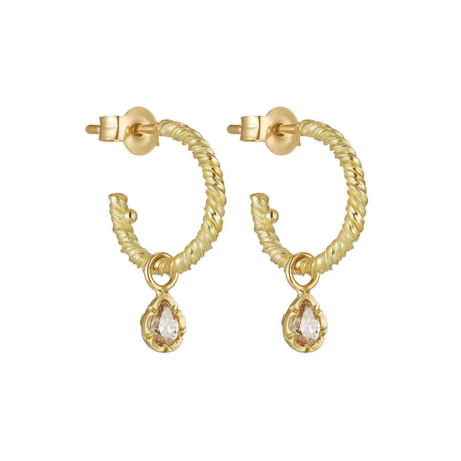 Pair Gold Hoop Earrings with Pear-Shaped Diamond Drops