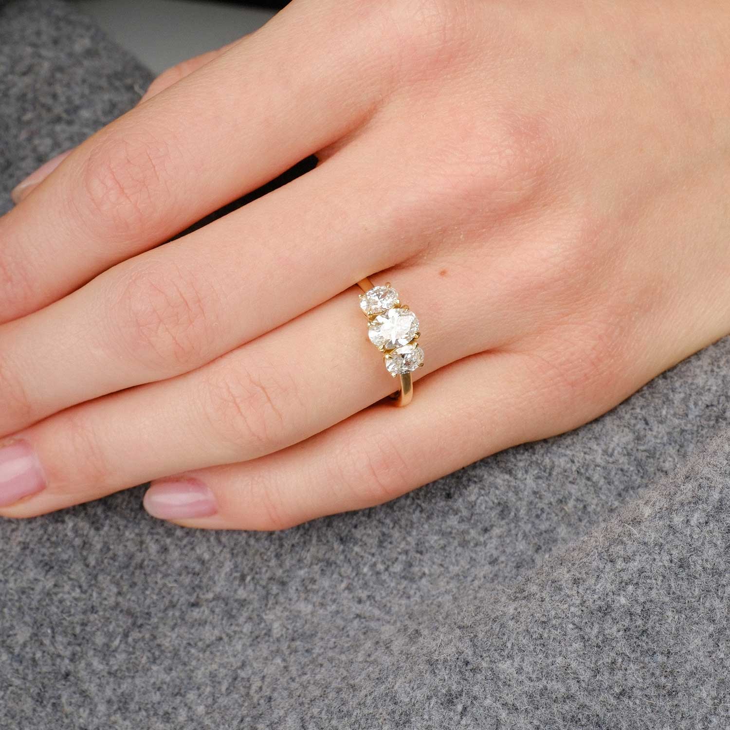 EC One OLIVIA Diamond Trilogy Platinum Engagement Ring hand made in our London B Corp workshop