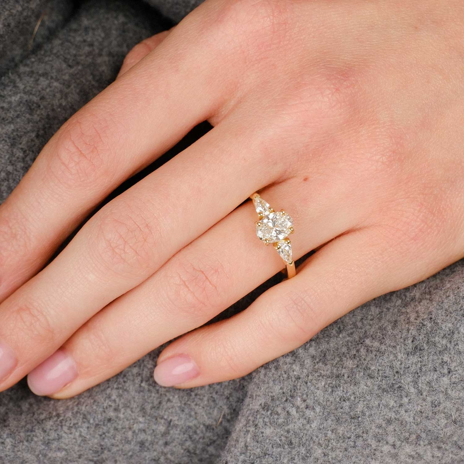 E.C.One ethical PHOEBE Diamond Trilogy recycled Yellow Gold Engagement Ring made in our B Corp London workshop