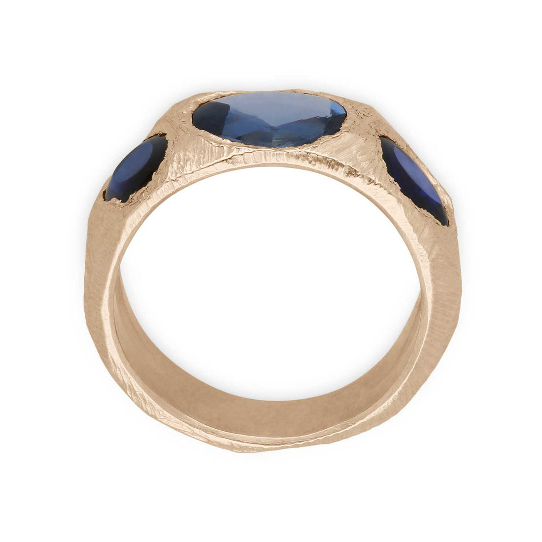 Page Sargisson at E.C.One London CARVED Gold Ring with 3 Blue Sapphires