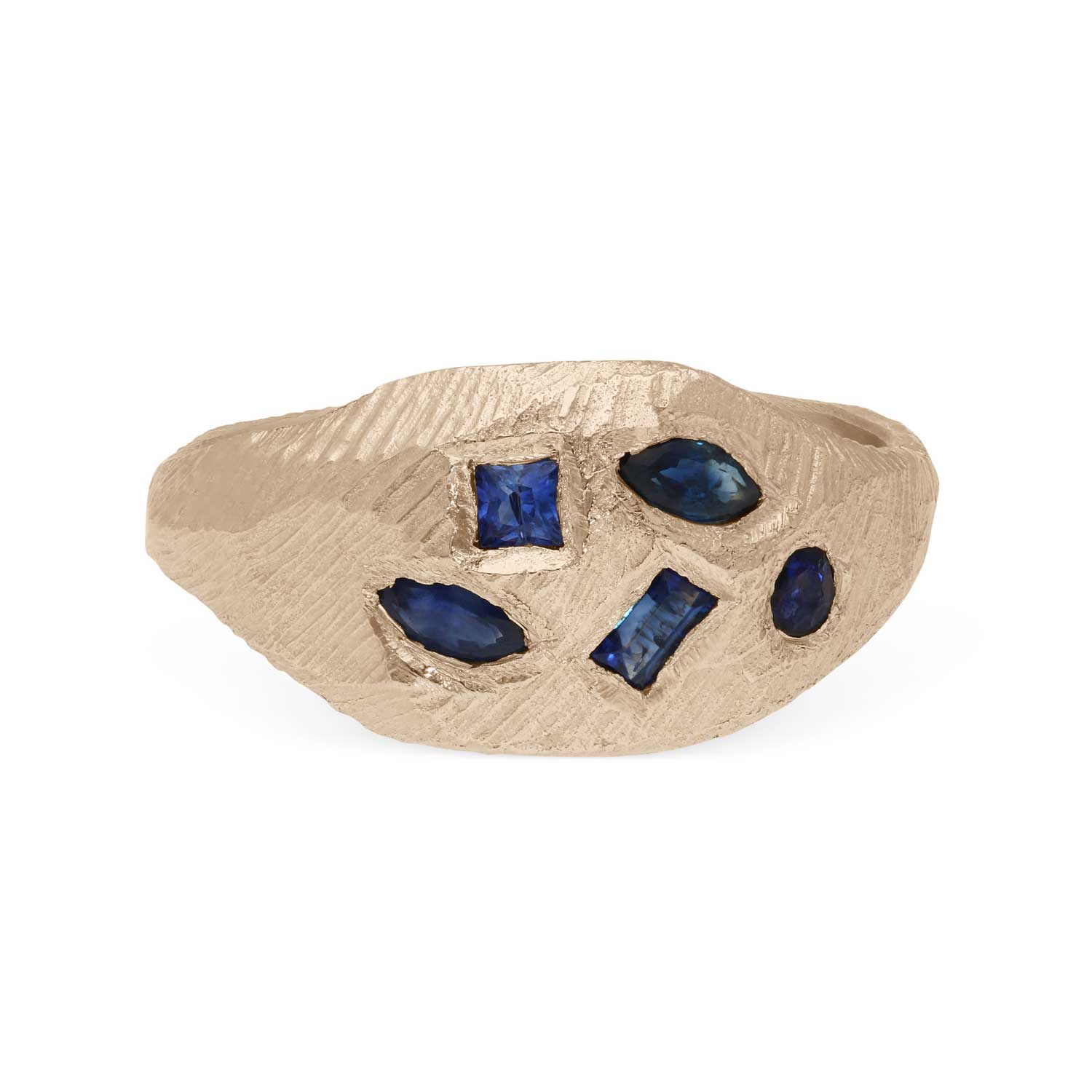 Page Sargisson at E.C.One London SIGNET Tapered Gold Ring with 5 Blue Sapphires