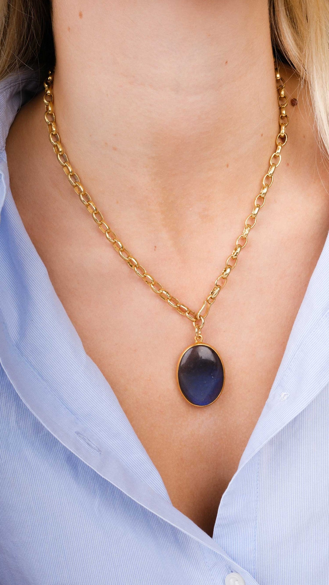 EXCLUSIVE Labradorite Pebble Pendant Necklace by Pomegranate London at ethical jeweller E.C.One London