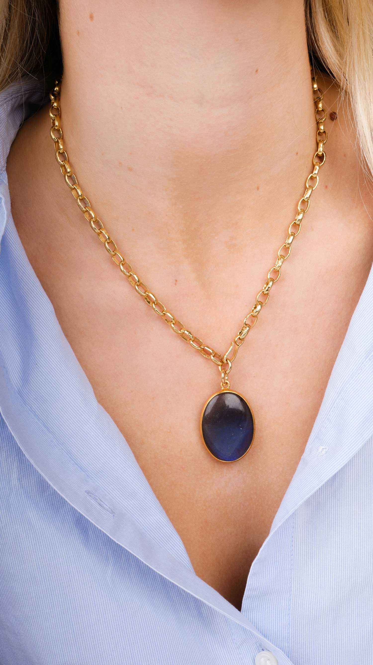 EXCLUSIVE Labradorite Pebble Pendant Necklace by Pomegranate London at ethical jeweller E.C.One London