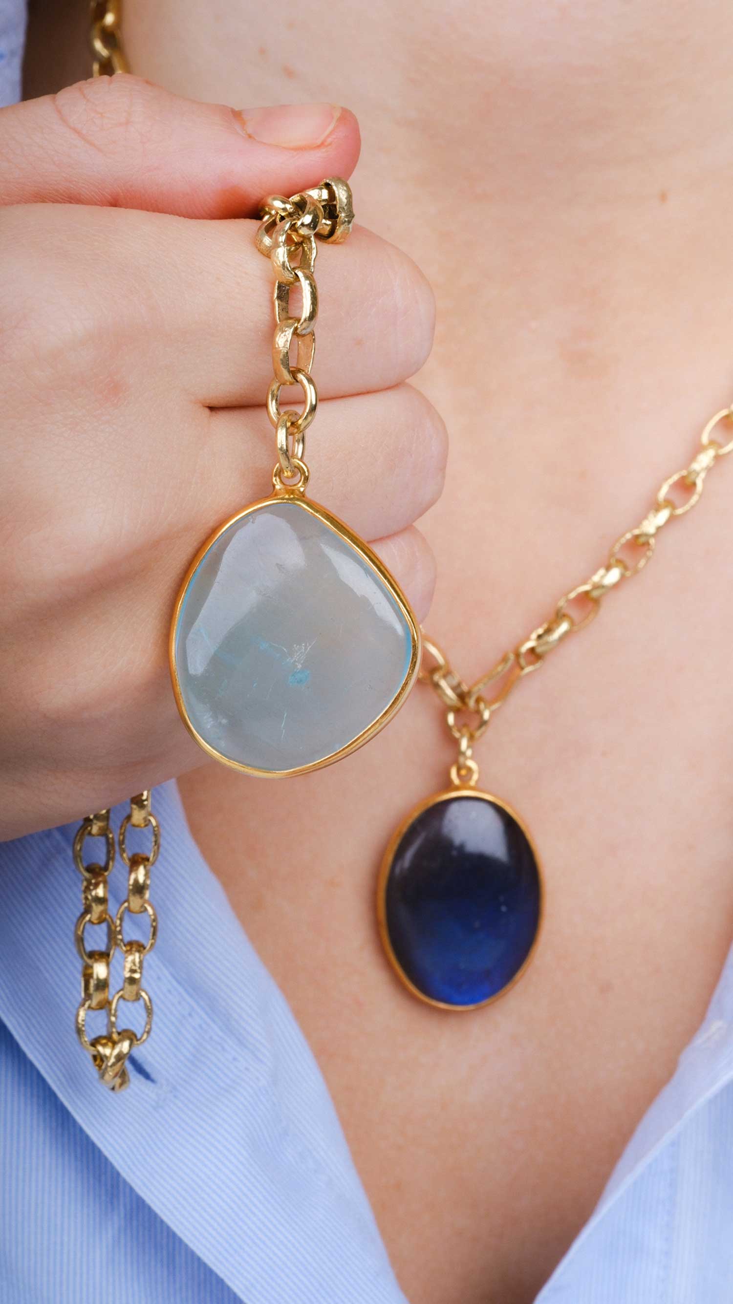 EXCLUSIVE Aquamarine Pebble Pendant Necklace by Pomegranate London at ethical jeweller E.C.One London