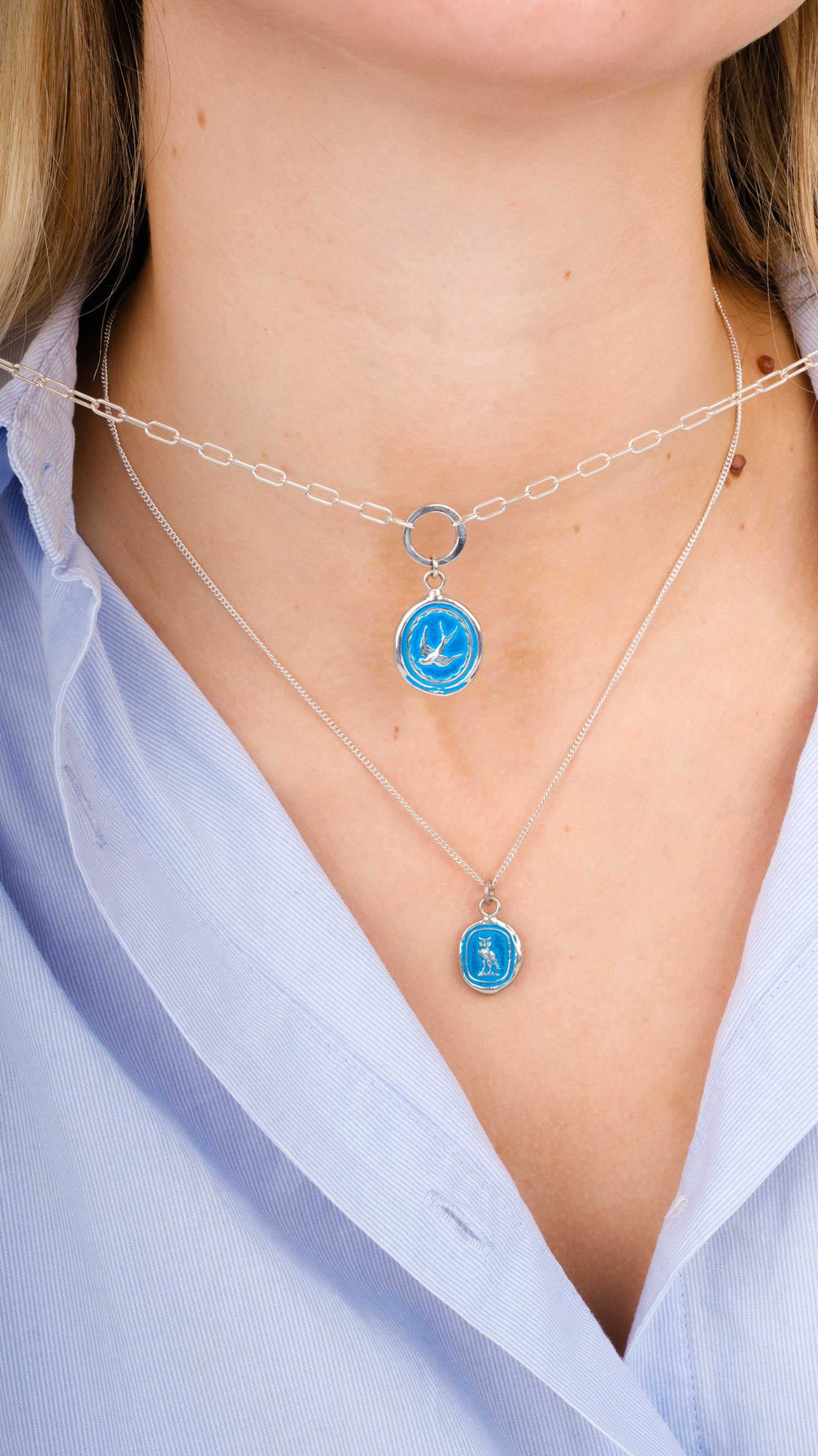 Pyrrha at E.C.One FREE SPIRITED Talisman Silver Necklace with Blue Ceramic Detail