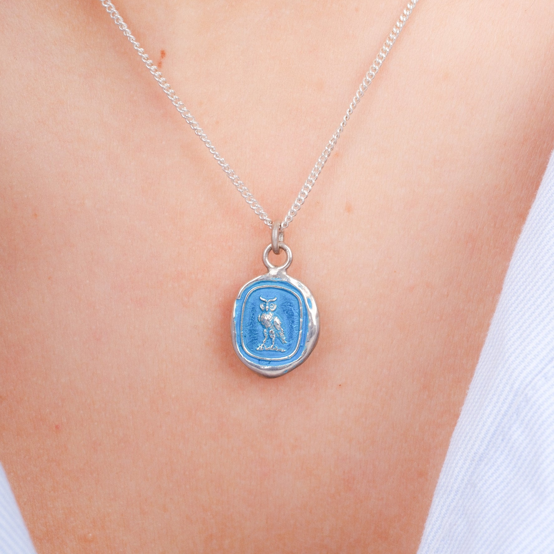 WATCH OVER ME Talisman Silver Necklace with Blue Ceramic Detail