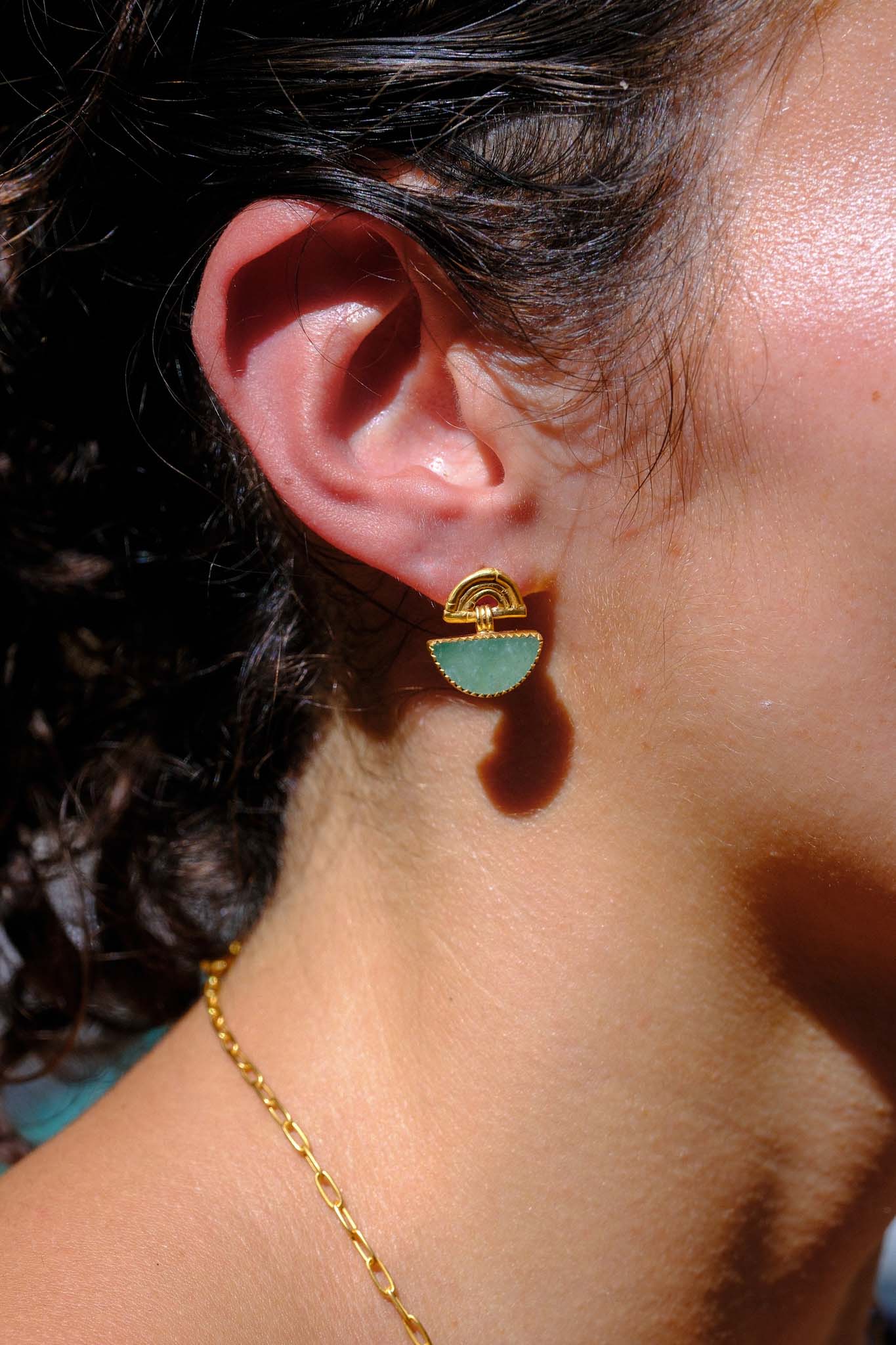 Rosita Bonita at E.C.One SUNRISE Half Mini Moon Earrings Aventurine