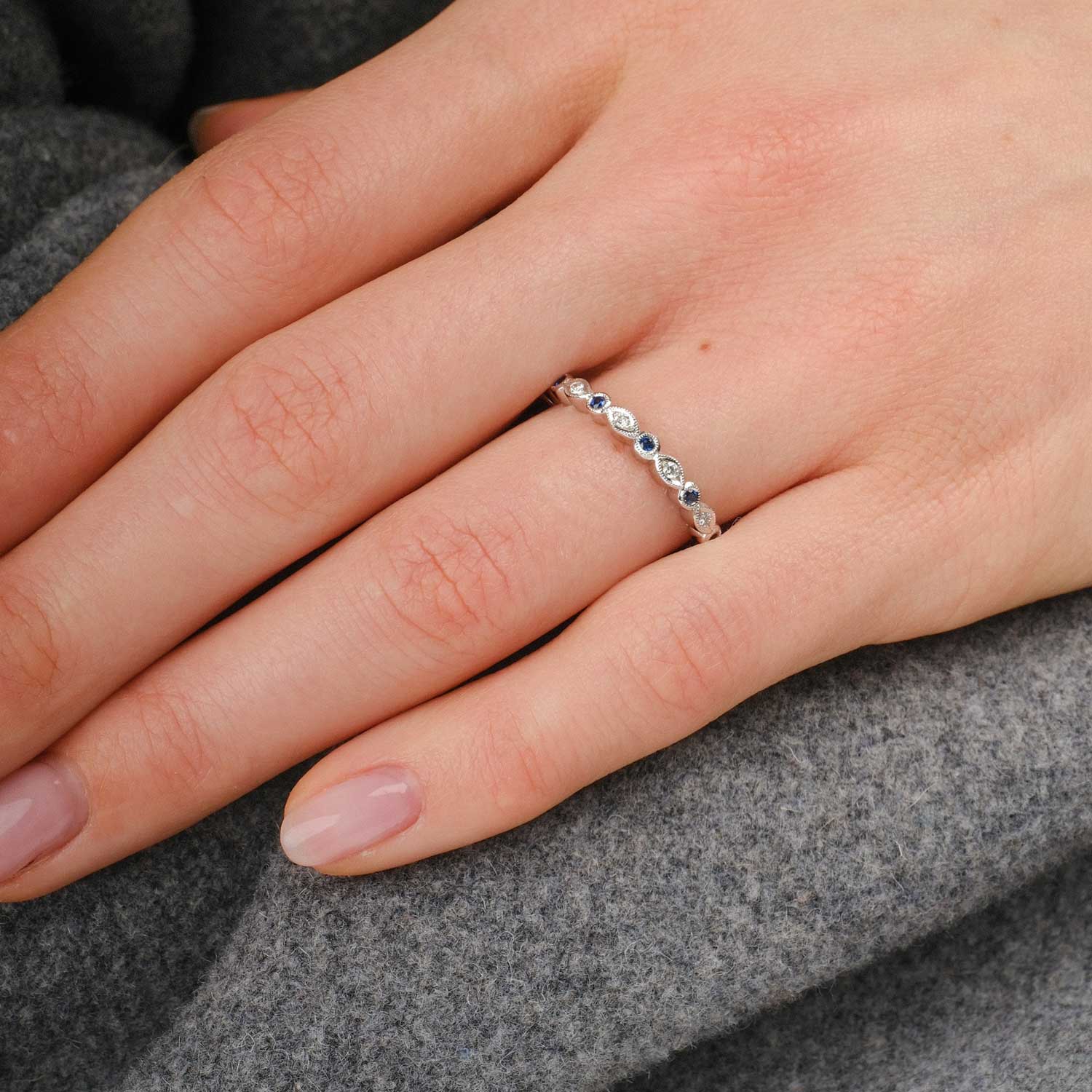 Round & Marquise Sapphire Diamond Platinum Eternity Ring