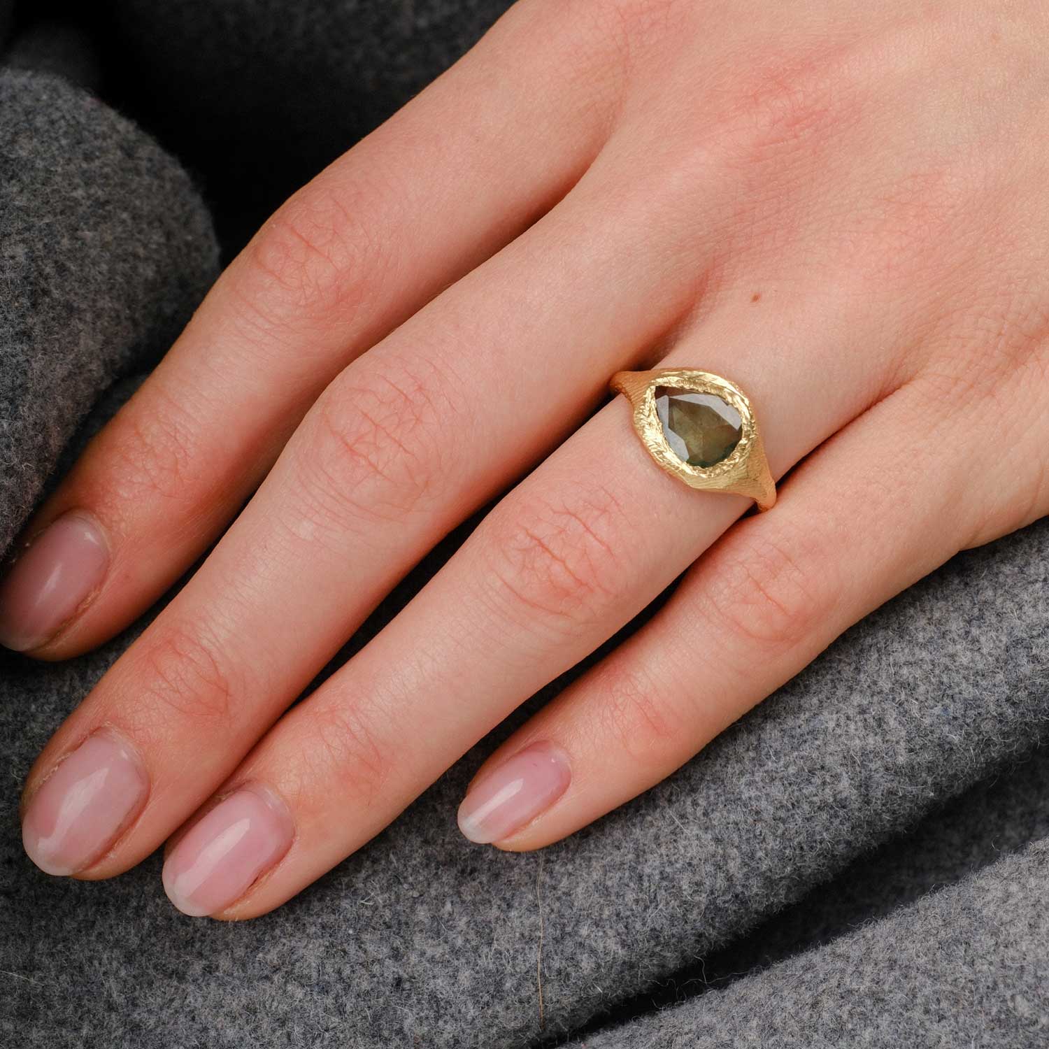 Page Sargisson at E.C.One London SIGNET Gold Ring with Large Green Sapphire