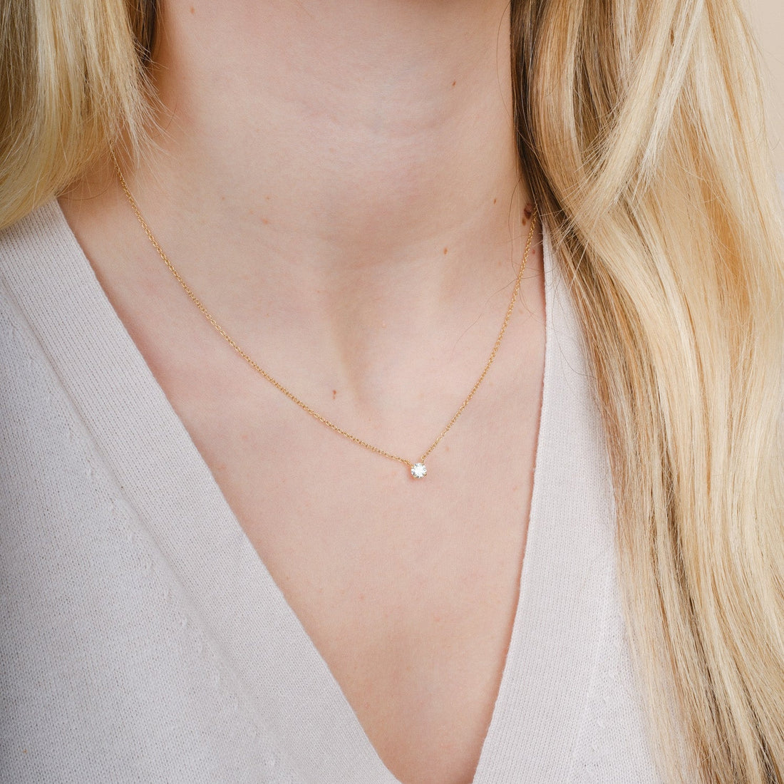 SOLITAIRE 0.32ct Round Diamond Pendant Necklace in Yellow Gold