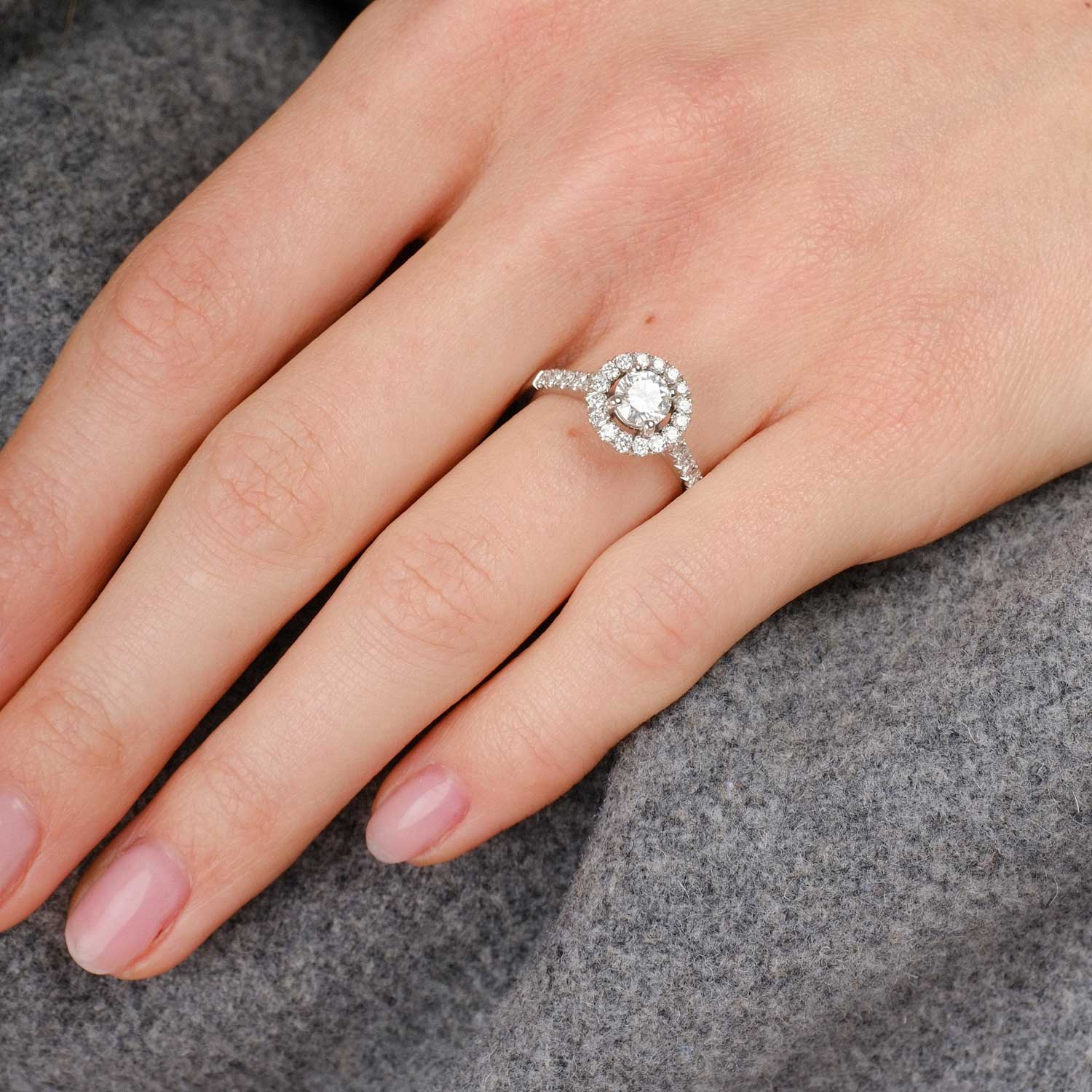 EC One HALO Round Diamond Platinum Engagement Ring handmade in our B Corp London workshop