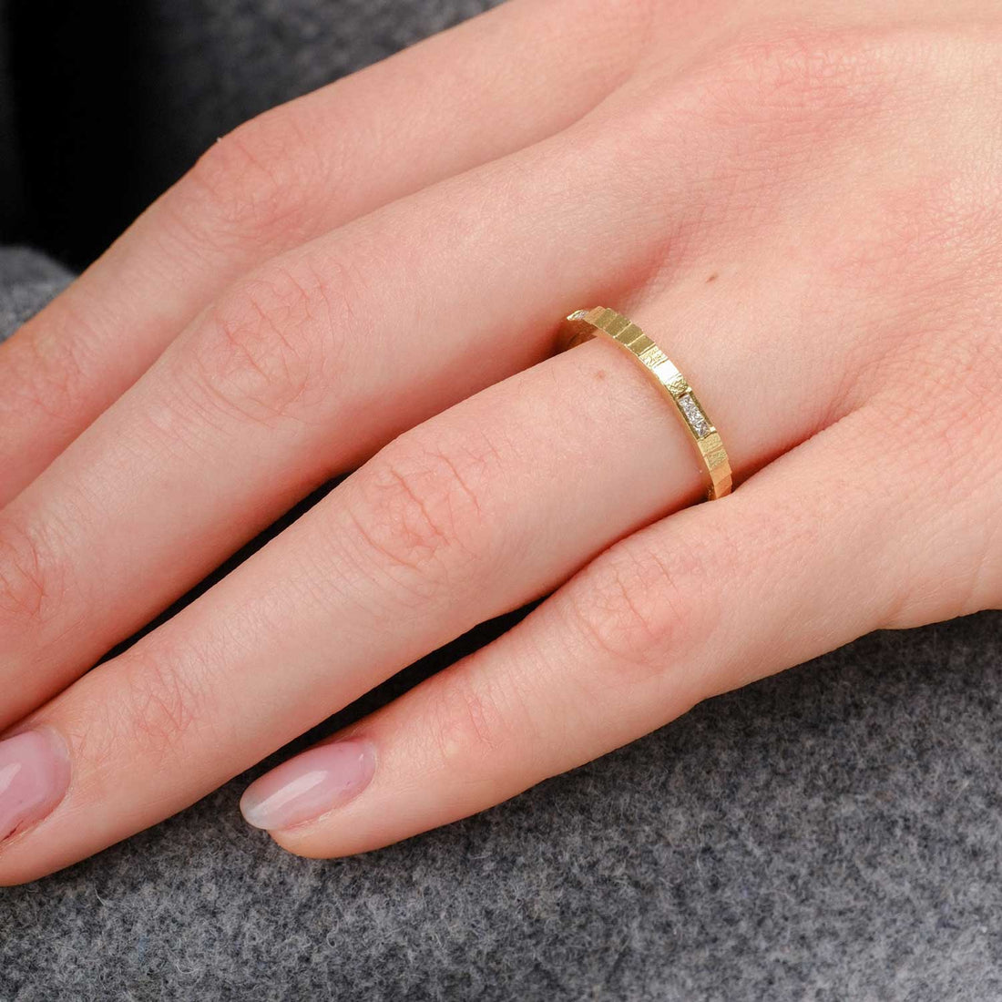 Jo Hayes Ward at ethical jewellers E.C.One London SQUARE Random Eternity Ring Yellow Gold with Diamonds