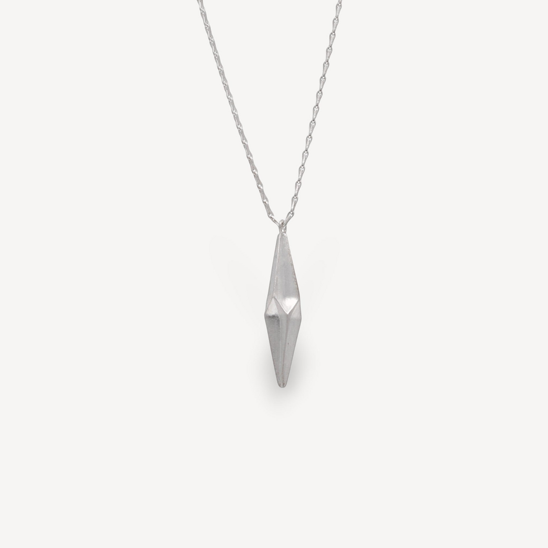 EC One Shard single drop pendant necklace in recycled silver with a geometric 2cm shard design on a delicate chain.