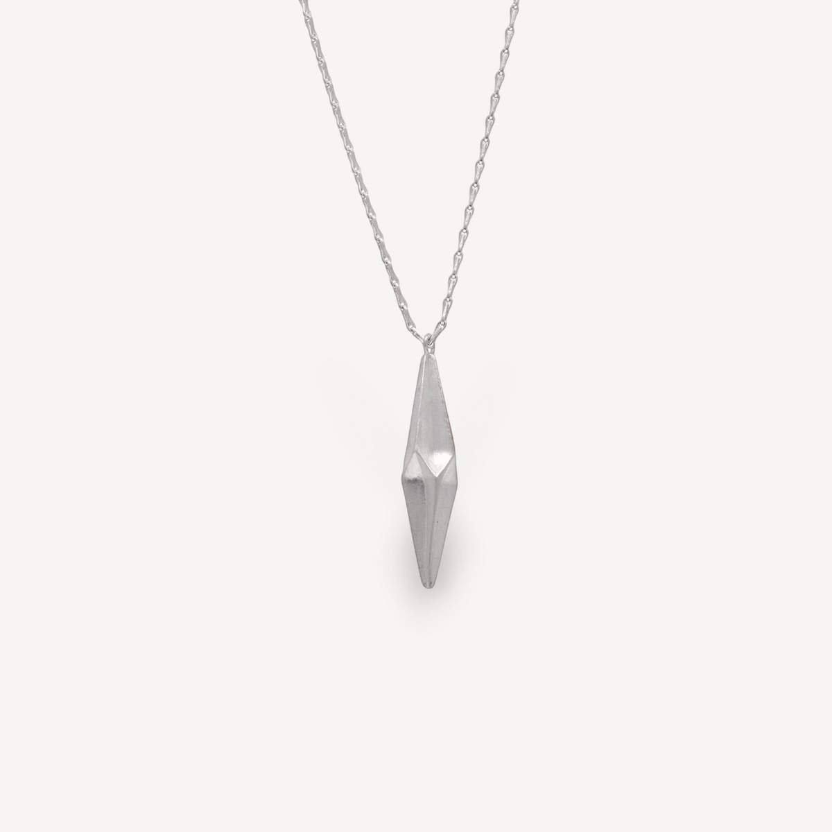 EC One Shard single drop pendant necklace in recycled silver with a geometric 2cm shard design on a delicate chain.
