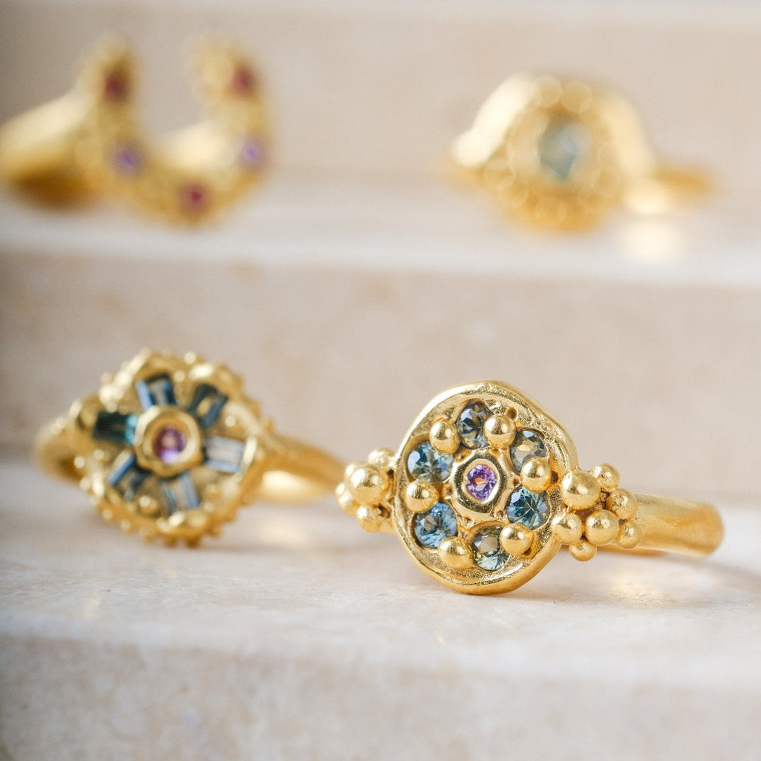 SEA FOAM Ring with Green Sapphire