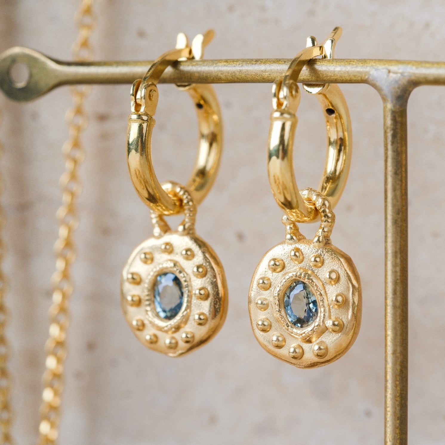 SUN RA Drop Earrings with Green Sapphires