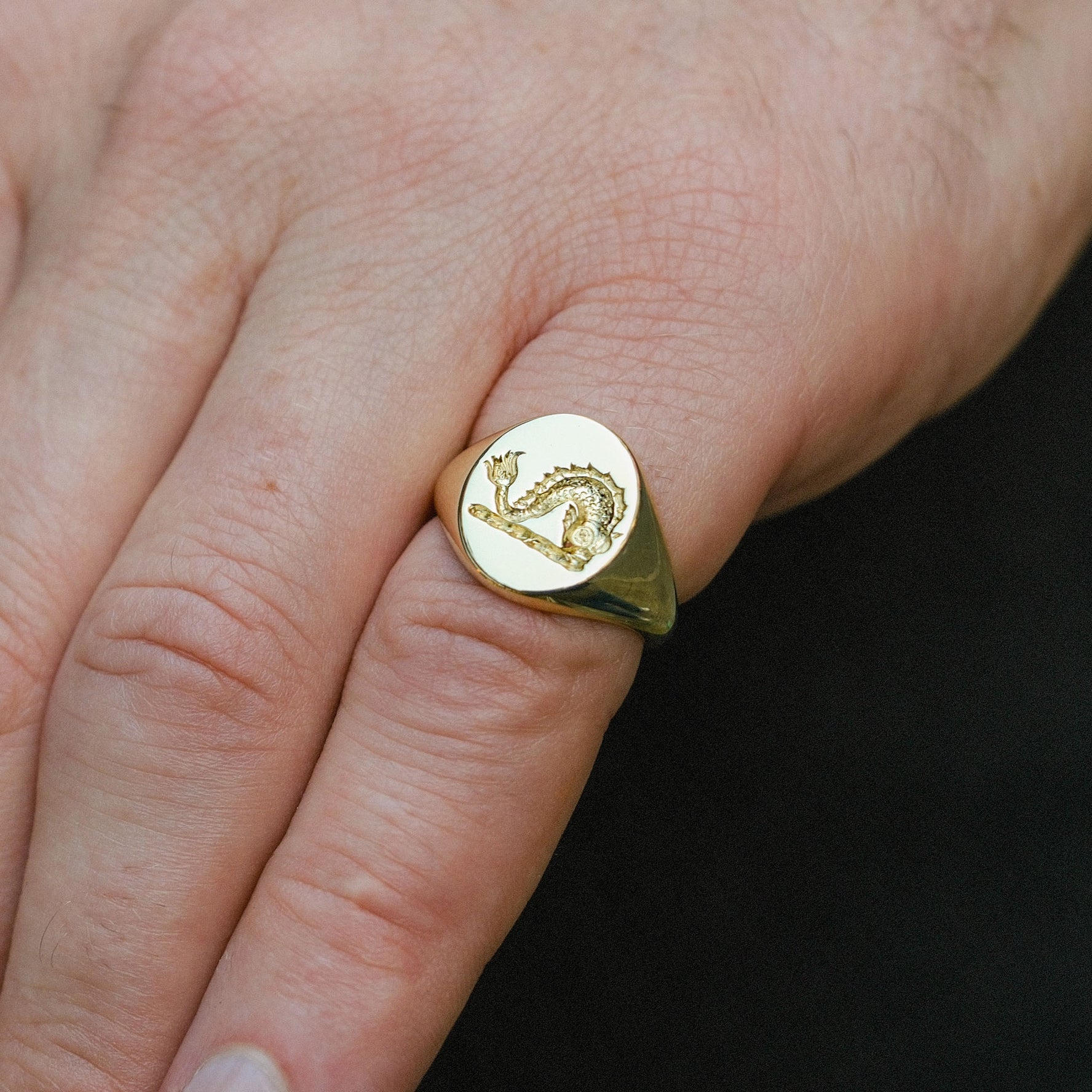 Large Oval Gold SIGNET Ring with Seal Engraving