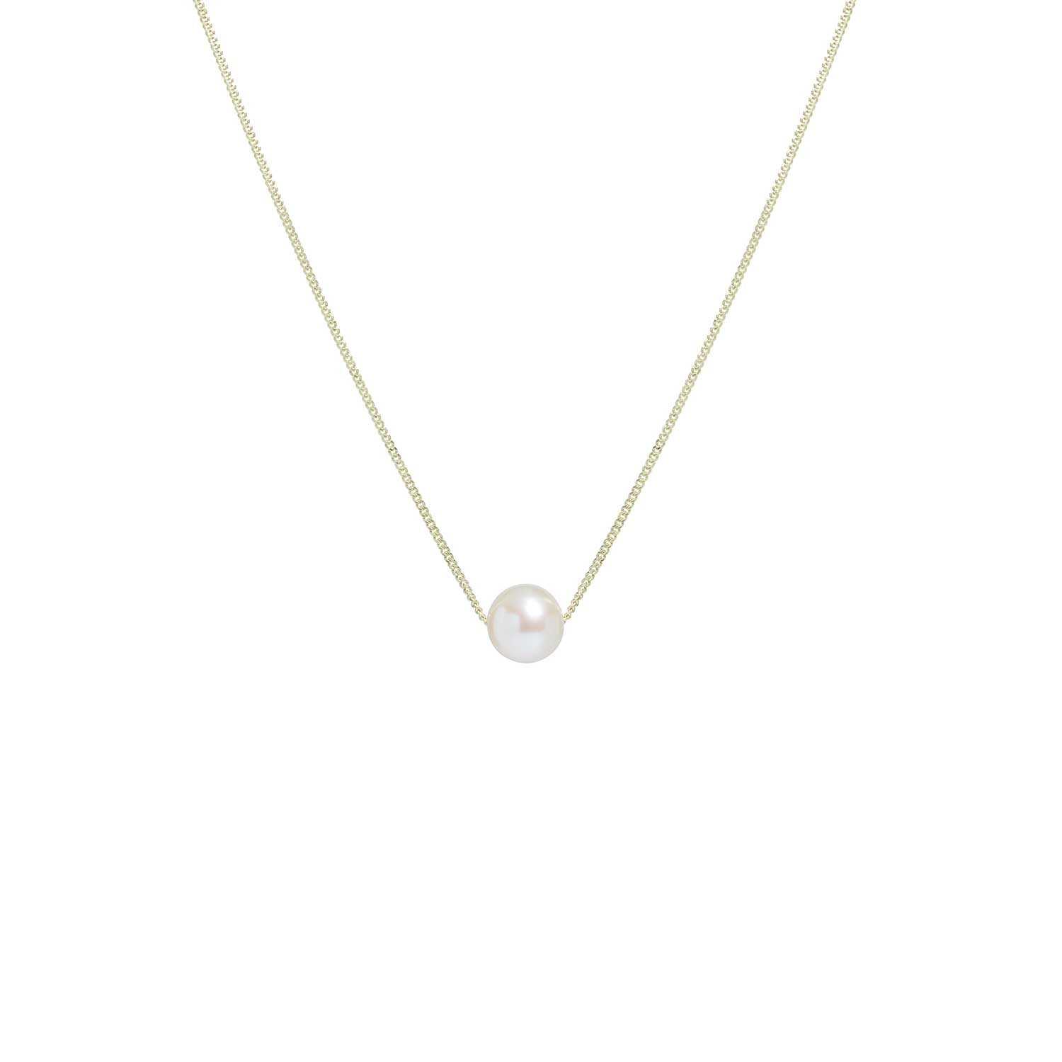 Sliding Small White Pearl Necklace Yellow Gold Chain