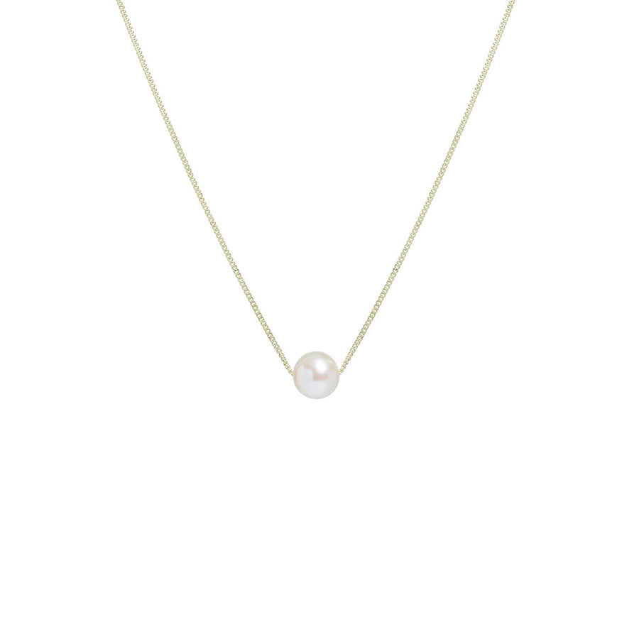 Sliding Small White Pearl Necklace Yellow Gold Chain