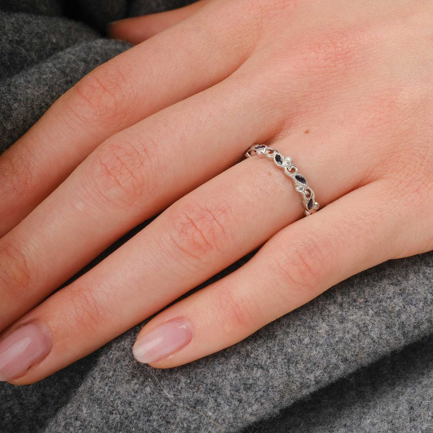 Ungar and Ungar White Gold Diamond blue sapphire band at E.C.One London