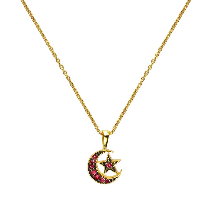 Sweet Marie Moon & Star Pendant Necklace with Ruby at ethical jeweller EC One London