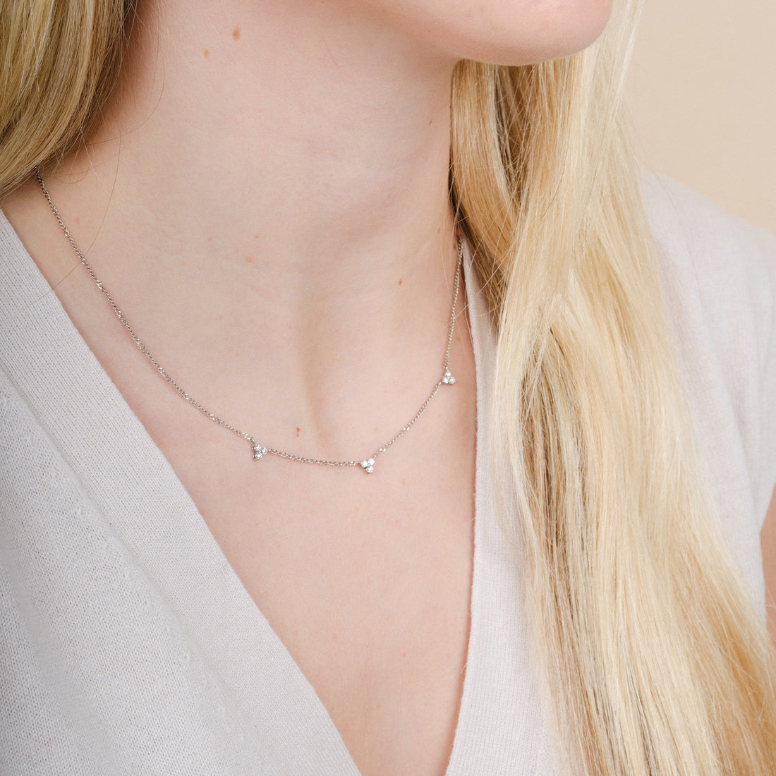 Triple Mini TRIO Diamond White Gold Necklace