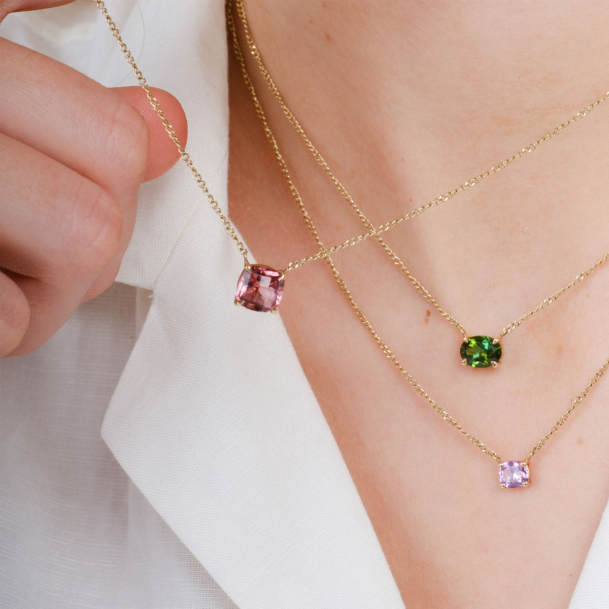 Radiant Cut Pink Tourmaline gold Pendant Necklace