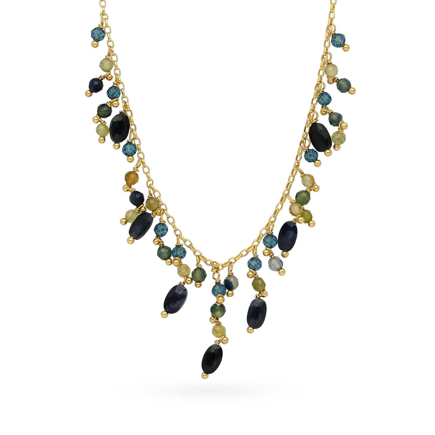 BRINA Necklace with Blue Sapphires & Gemstones at ethical B Corp jeweller E.C.One London