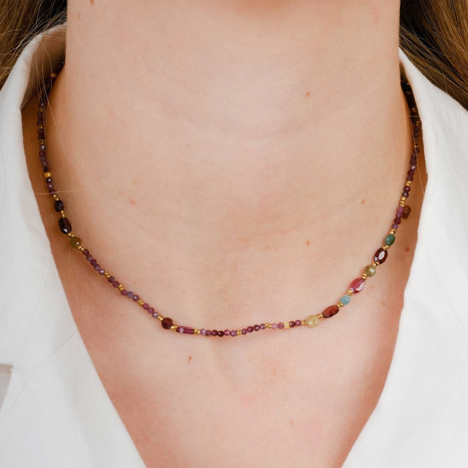 MIRTILLO Necklace with Blue Tourmalines & Gemstones  at ethical B Corp jeweller E.C.One London