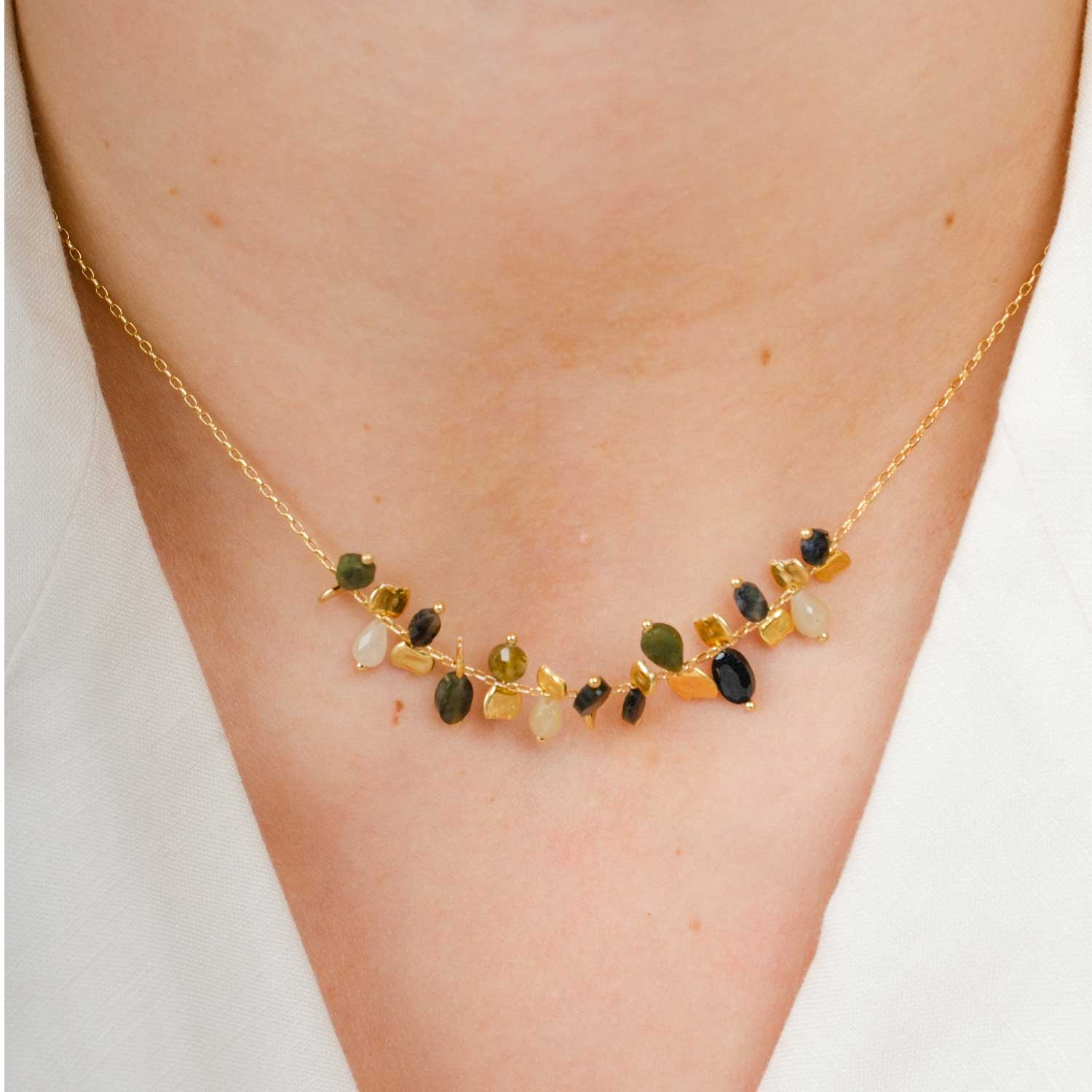 PETALO Necklace with Blue Sapphires & Tourmalines  at ethical B Corp jeweller E.C.One London