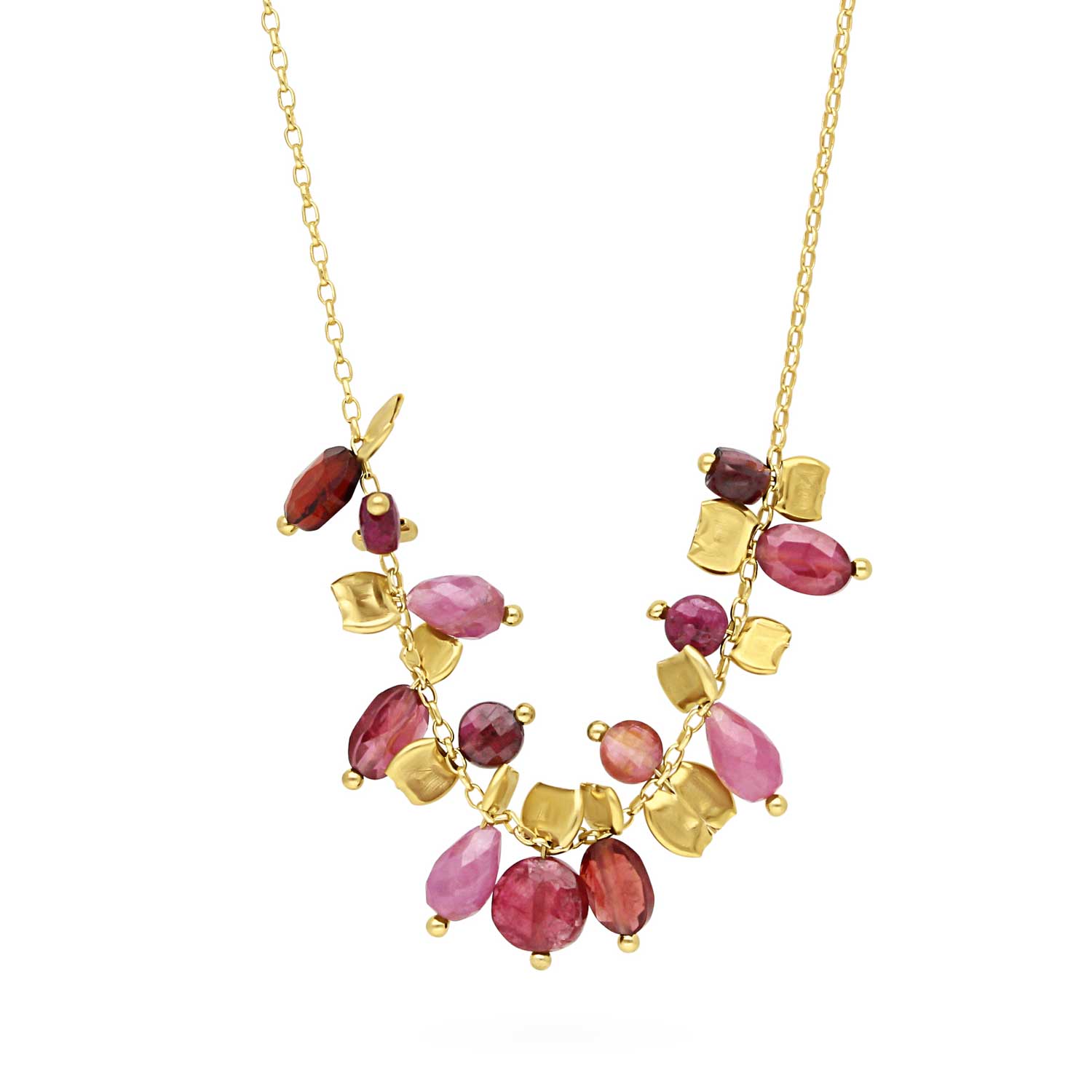 PETALO Necklace with Garnet, Sapphire & Ruby at ethical B Corp jeweller E.C.One London