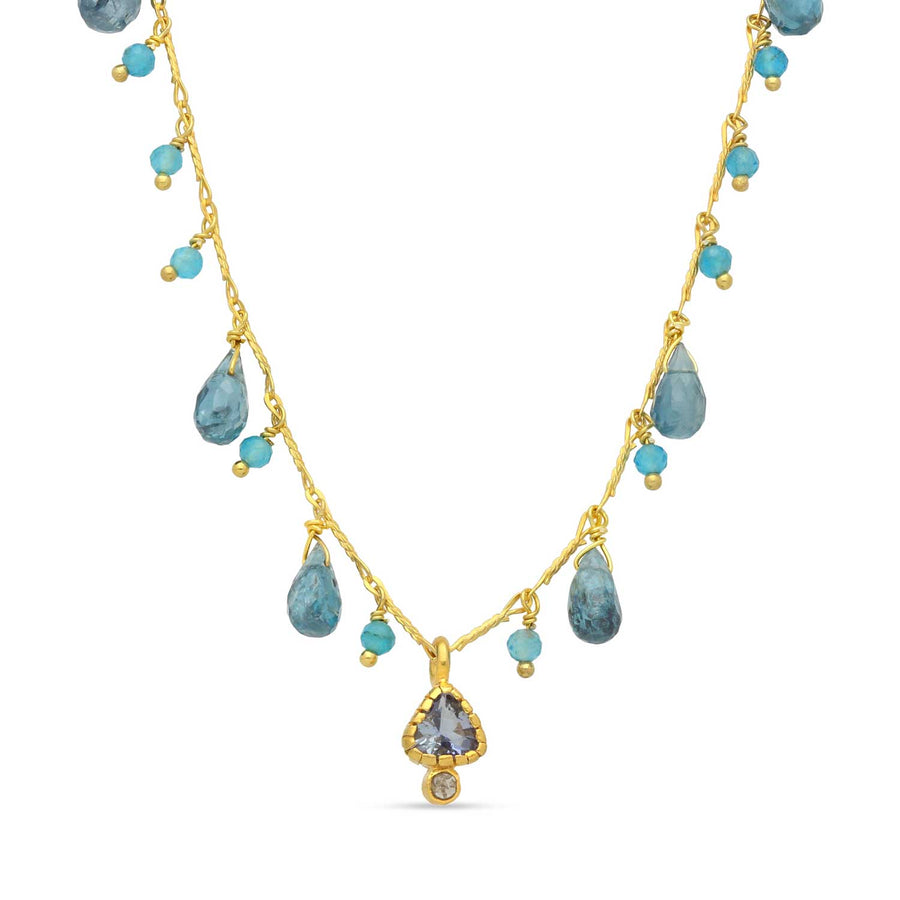 Untitledition MUGHETTO necklace with Blue Topaz, Apatite & Tanzanite at ethical jewwellers EC One London