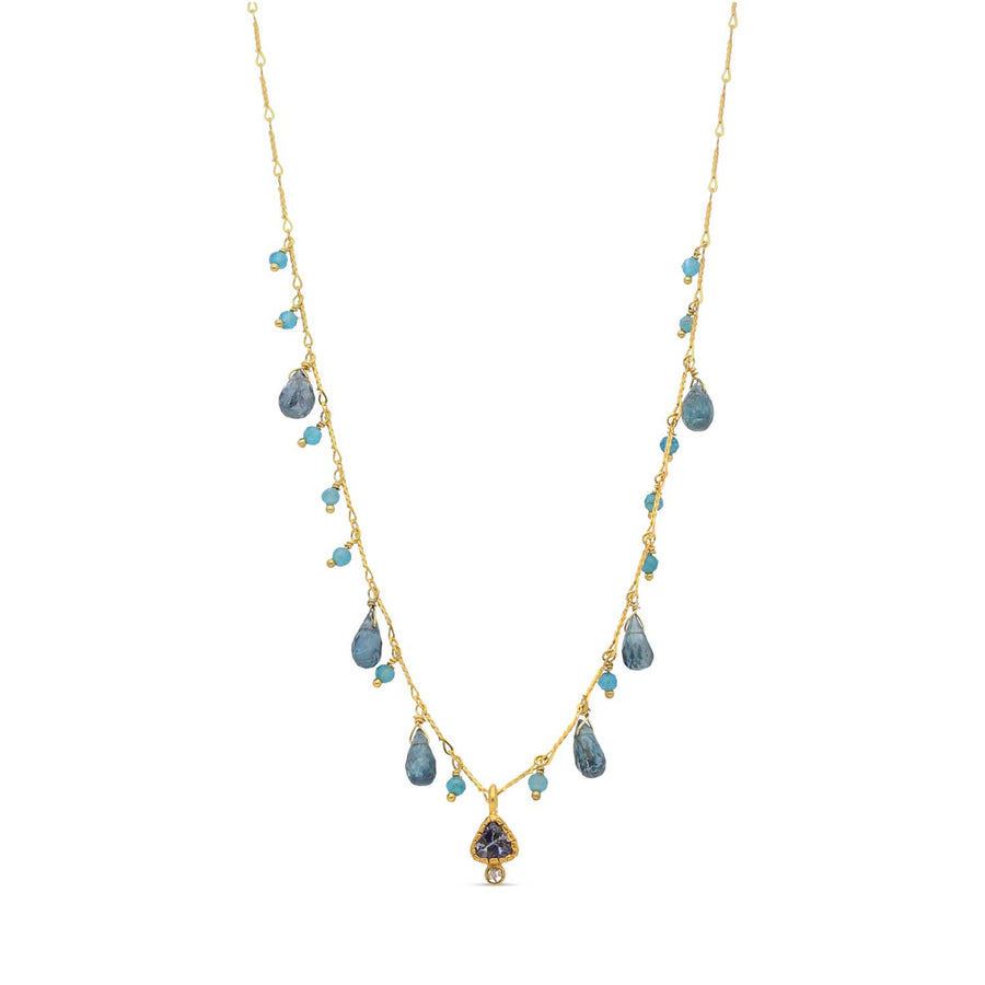 Untitledition MUGHETTO necklace with Blue Topaz, Apatite & Tanzanite at ethical jewwellers EC One London