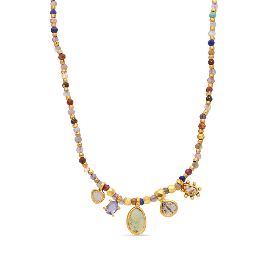 Untitledition LILIBET necklace with grey Diamonds, Green tourmalines & Tanzanite at ethical jeweller EC One London