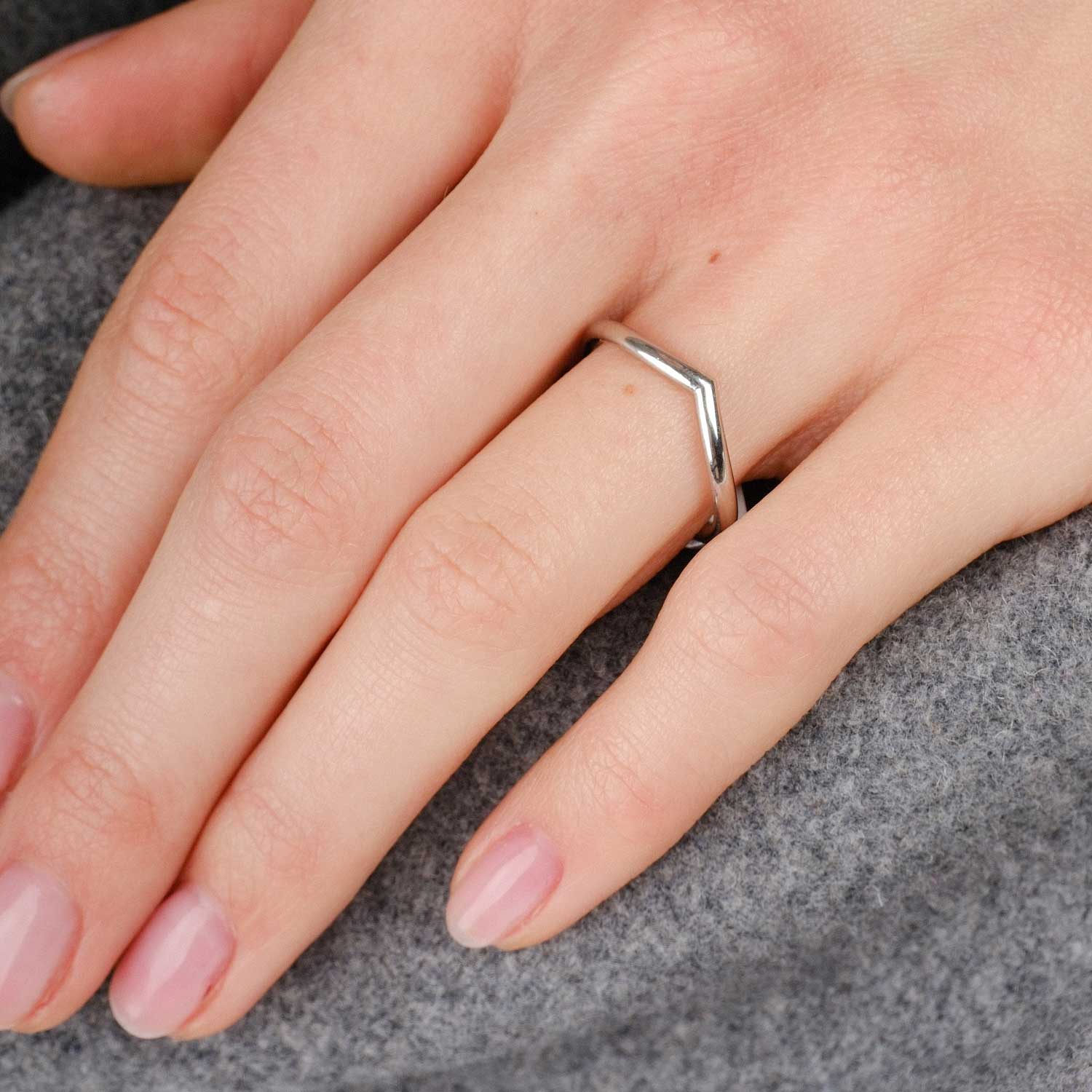 EC One V-shaped Wedding Ring Recycled Platinum made in our B Corp London workshop