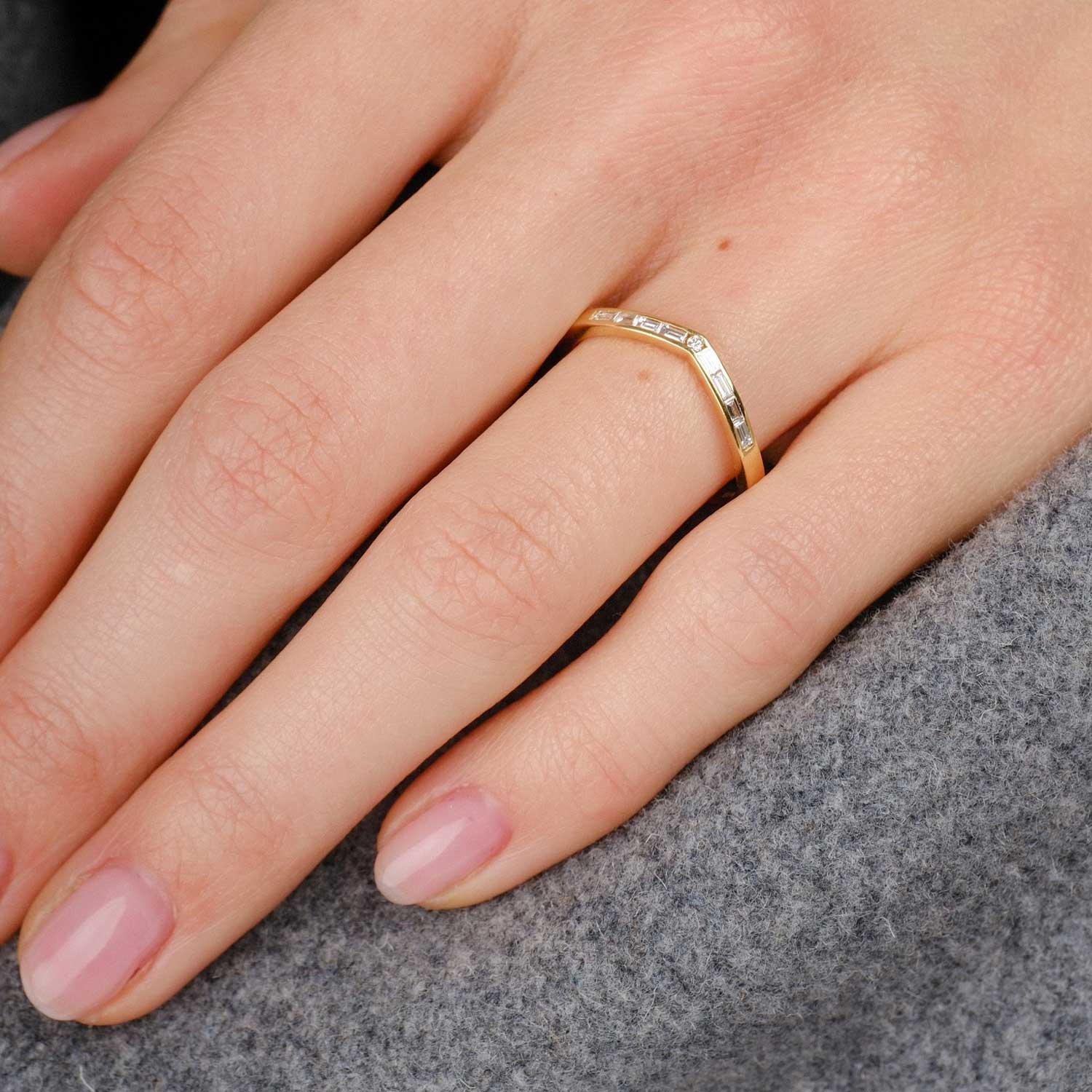 EC One V-shaped Wedding Rings in recycled Gold and platinum with conflict free diamonds made in our B Corp London workshop