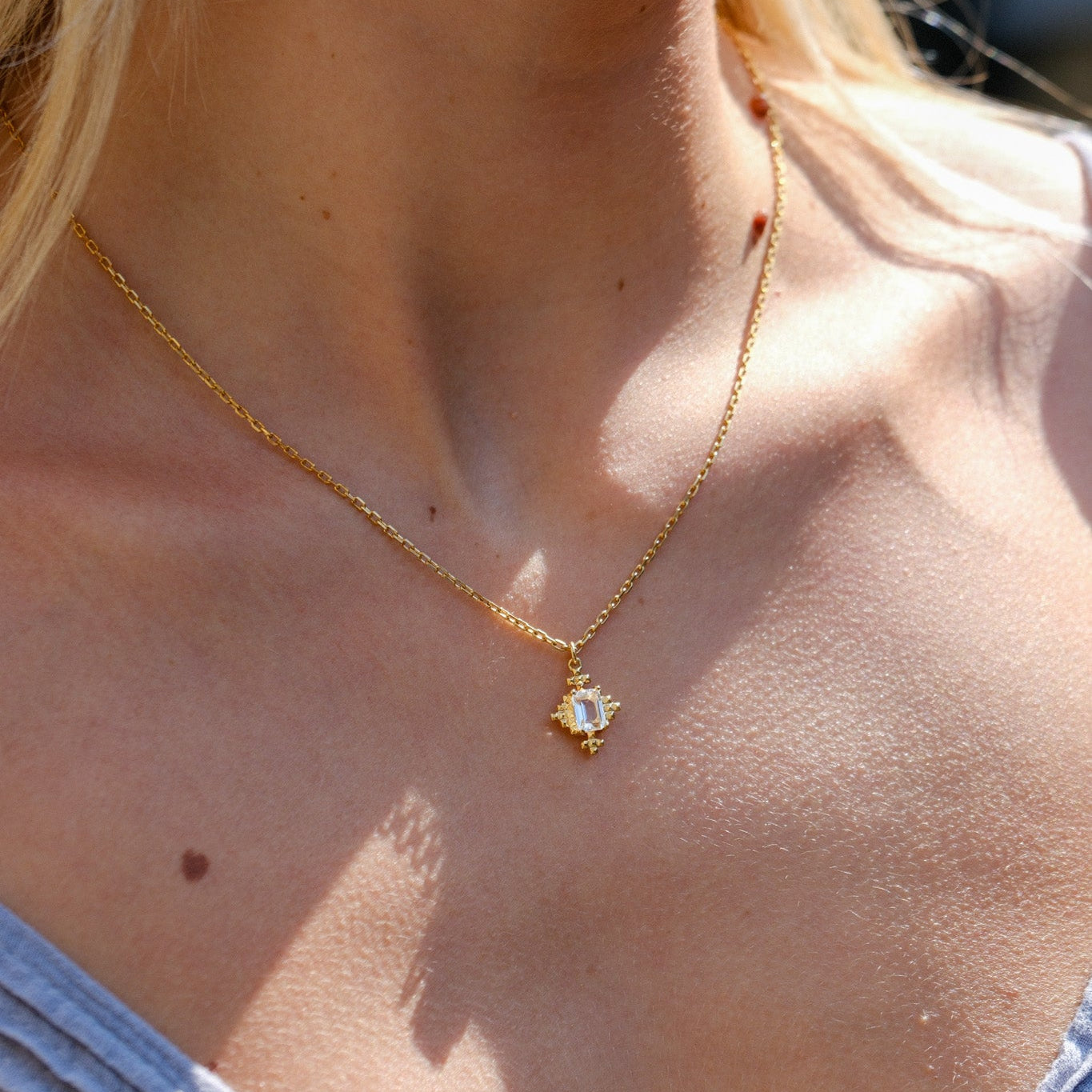 REYA Gold Plated Necklace with White Topaz