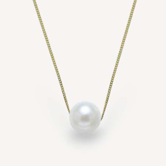EC One Necklace with White Pearl on yellow gold chain