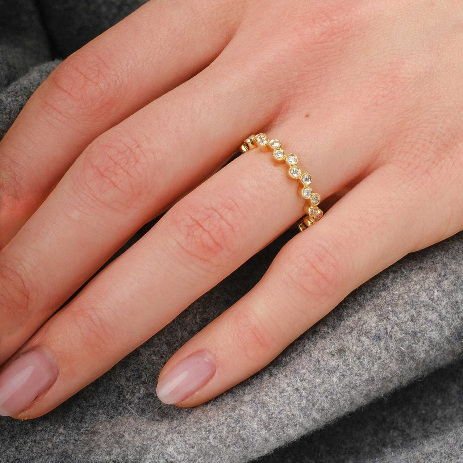 Zig Zag Round Diamond Eternity Wedding Gold Ring