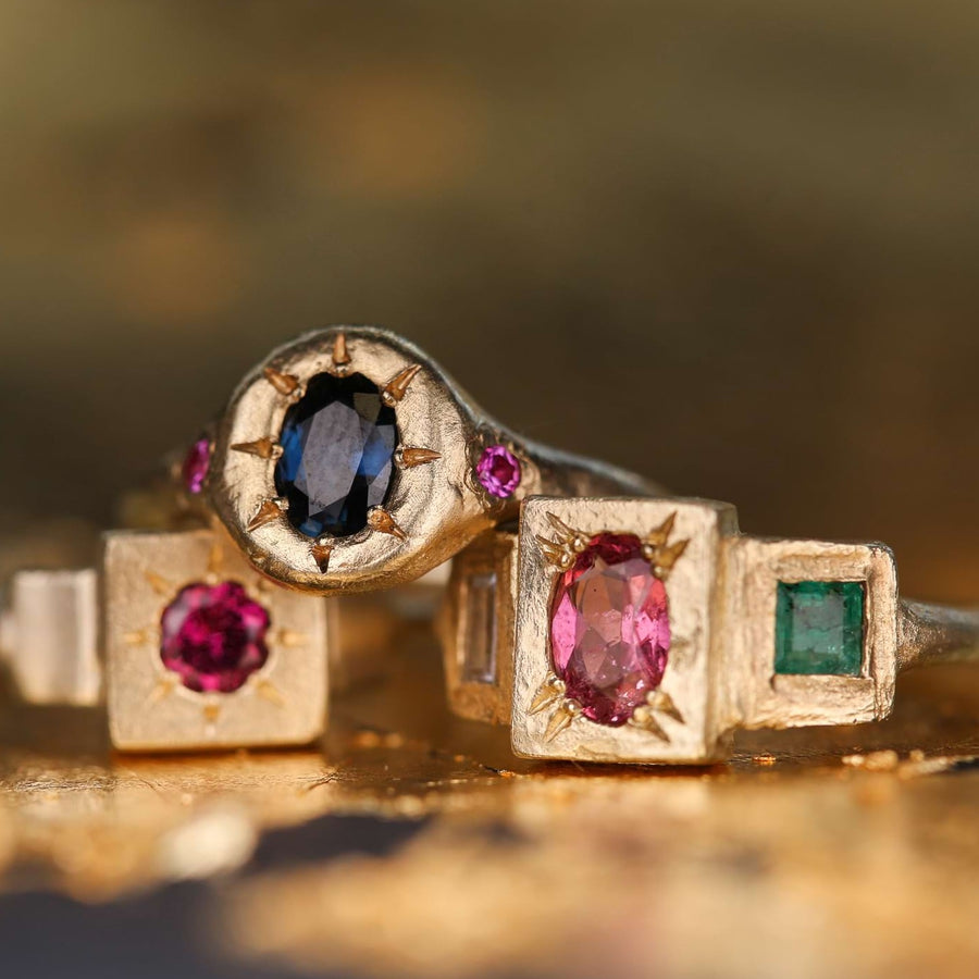 Ada Hodgson MONET'S GARDEN gold Signet Ring with Oval blue sapphire at ethical jewellers E.C. London