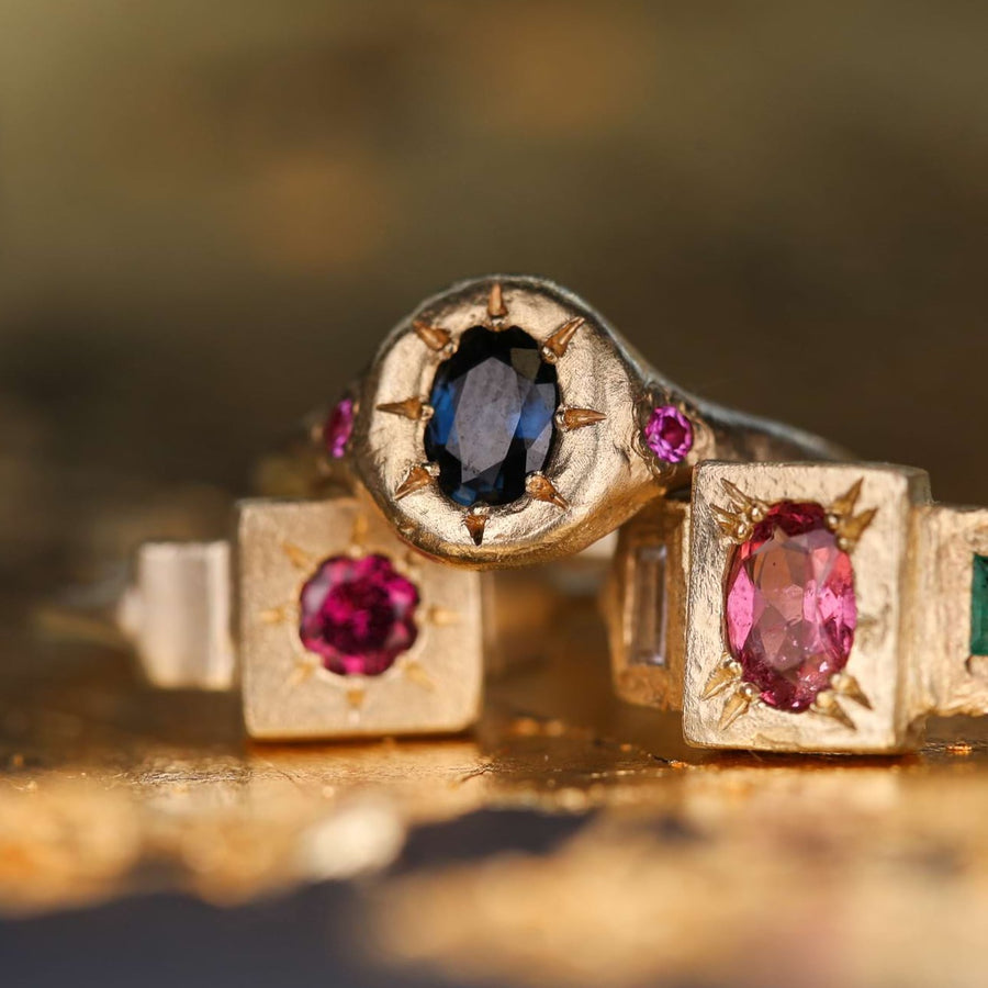 Ada Hodgson DAWN Signet Ring with Round Rhodalite Garnet Yellow Gold at ethical jewellers E.C. One London