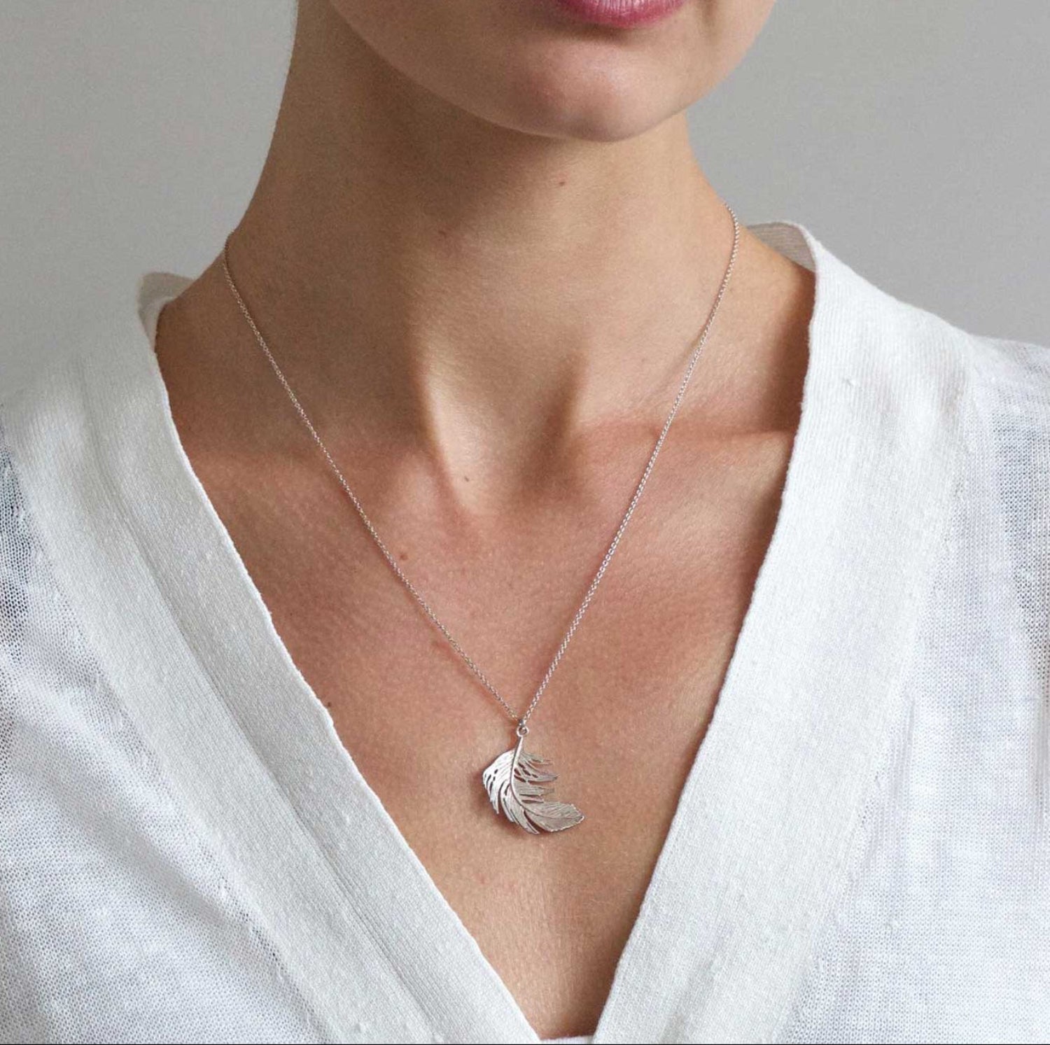Alex Monroe Big Silver Feather Necklace at B Corp certified Ethical jeweller E.C.One London