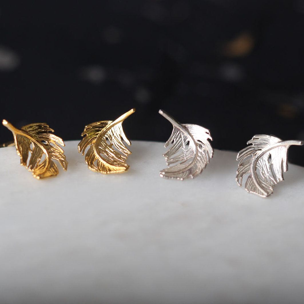 Small Feather Studs Gold Plated