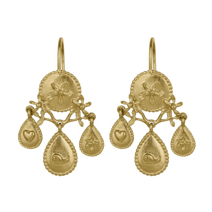Alex Monroe Gratitude for Nature Girandole Chandelier Earrings Gold Plated