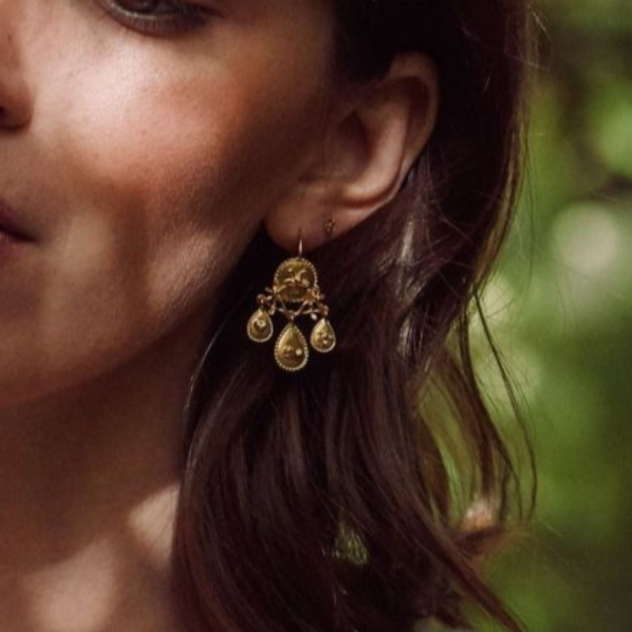 Alex Monroe Gratitude for Nature Girandole Chandelier Earrings Gold Plated at B Corp certified Ethical jeweller E.C.One London
