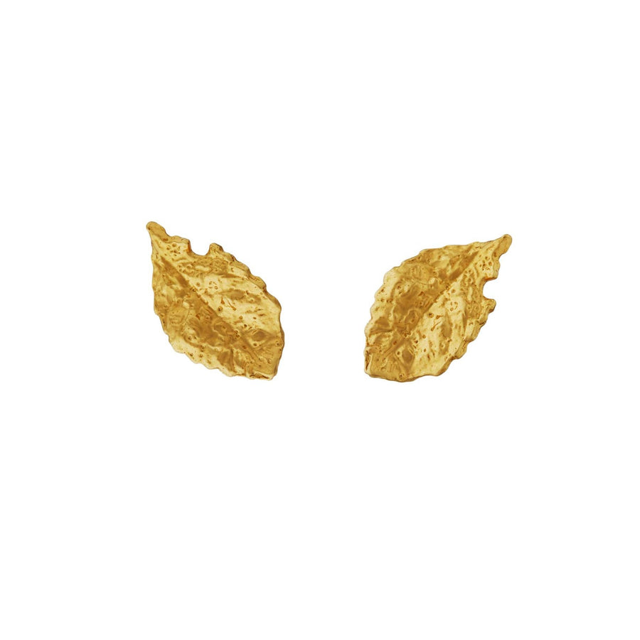 Alex Monroe Pair Mint Leaf Stud Earrings Gold Plated