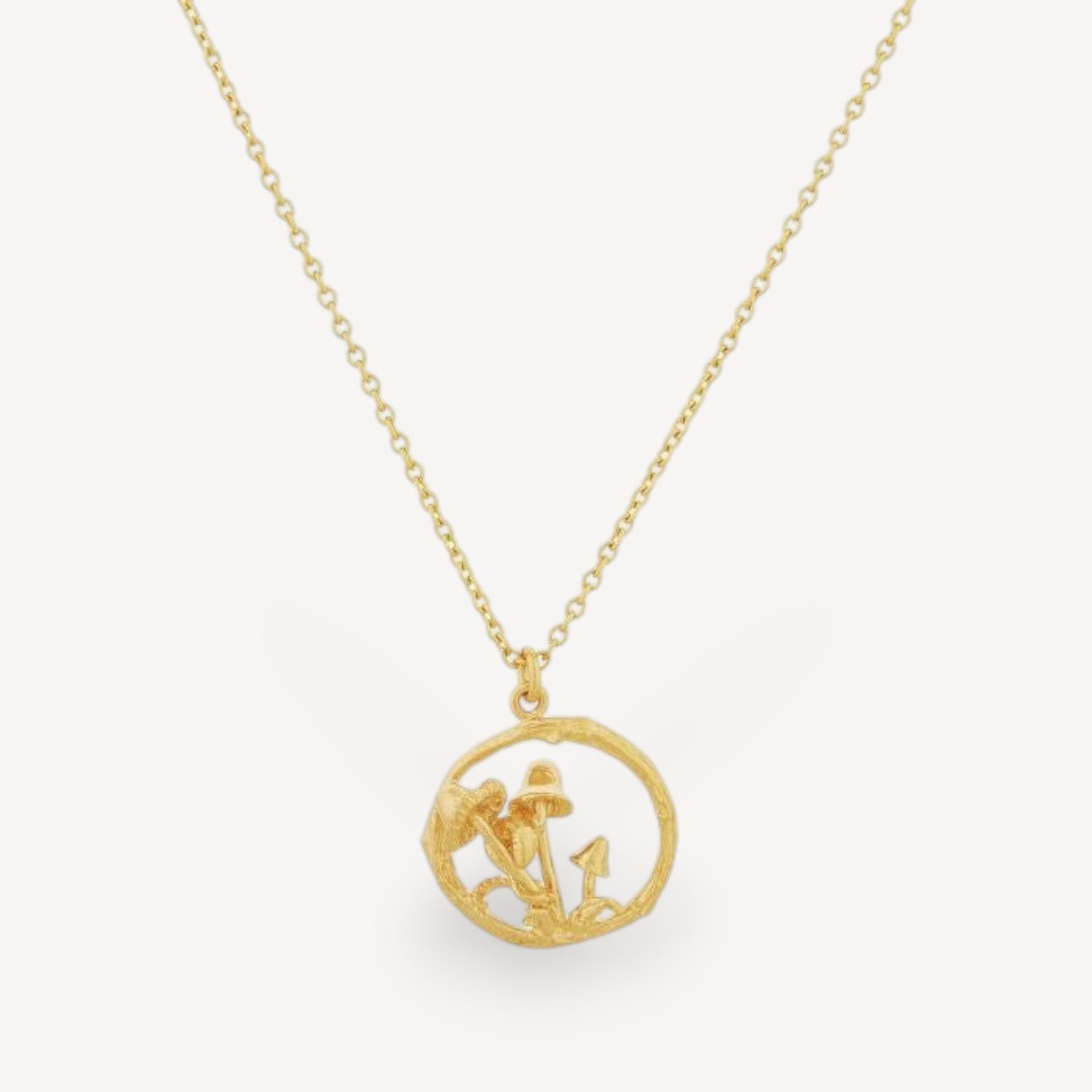 Alex Monroe Mushroom Patch Loop Necklace Gold Plated at ethical jewellers E.C. One