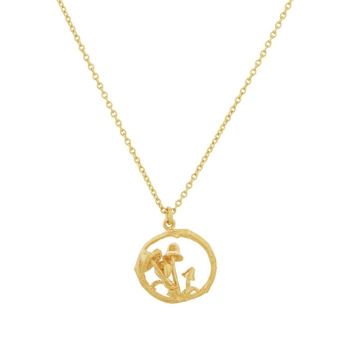 Alex Monroe Mushroom Patch Loop Necklace Gold Plated at ethical jewellers E.C. One