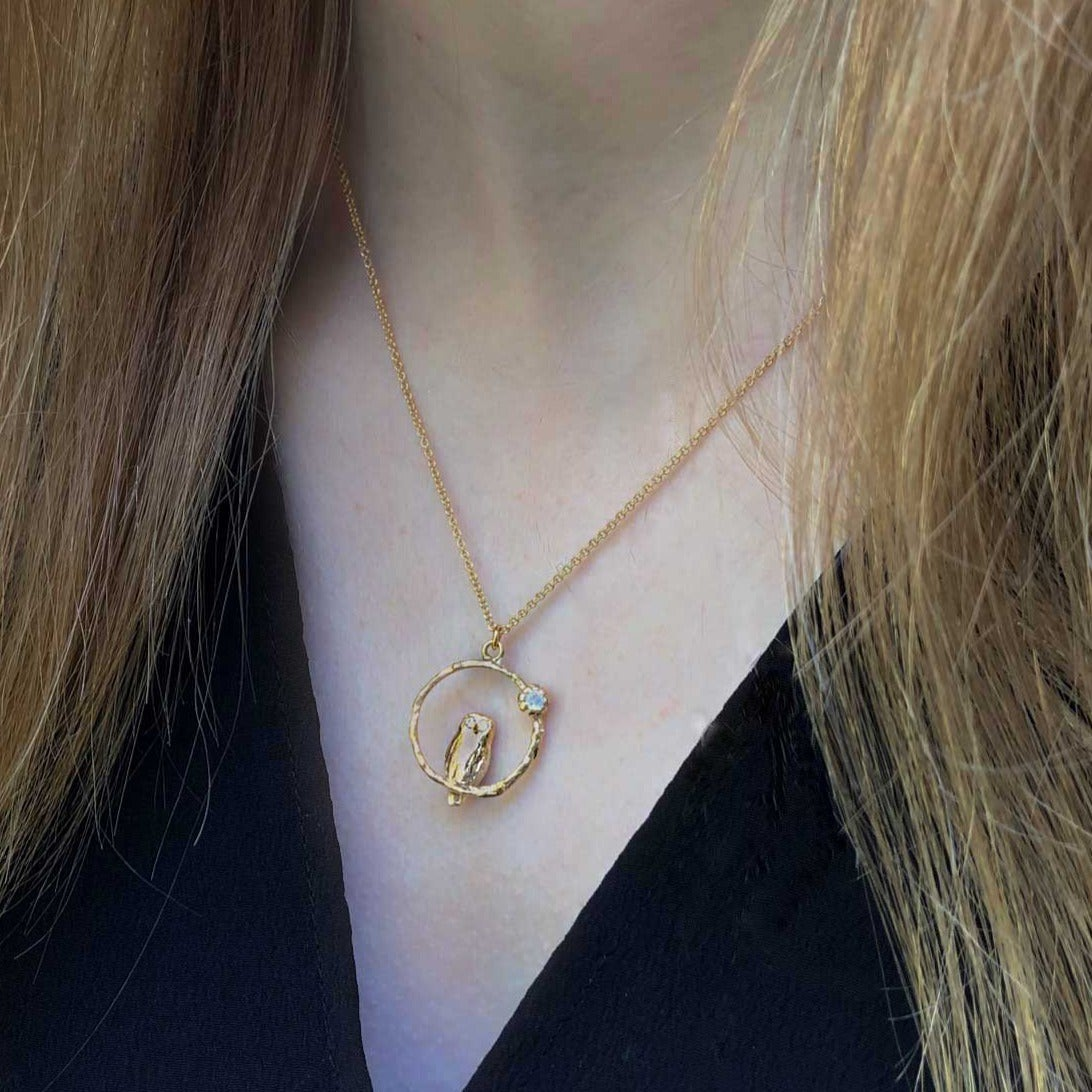 Alex Monroe Moonstone Owl Loop Necklace at EC One London